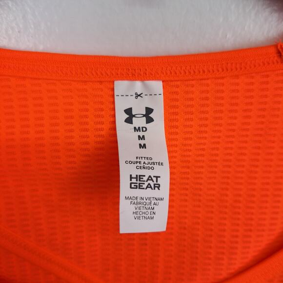 Under Armour HeatGear Shirt Women’s M Orange Fitted Mesh Back‎ Cutout NWT - Picture 3 of 10